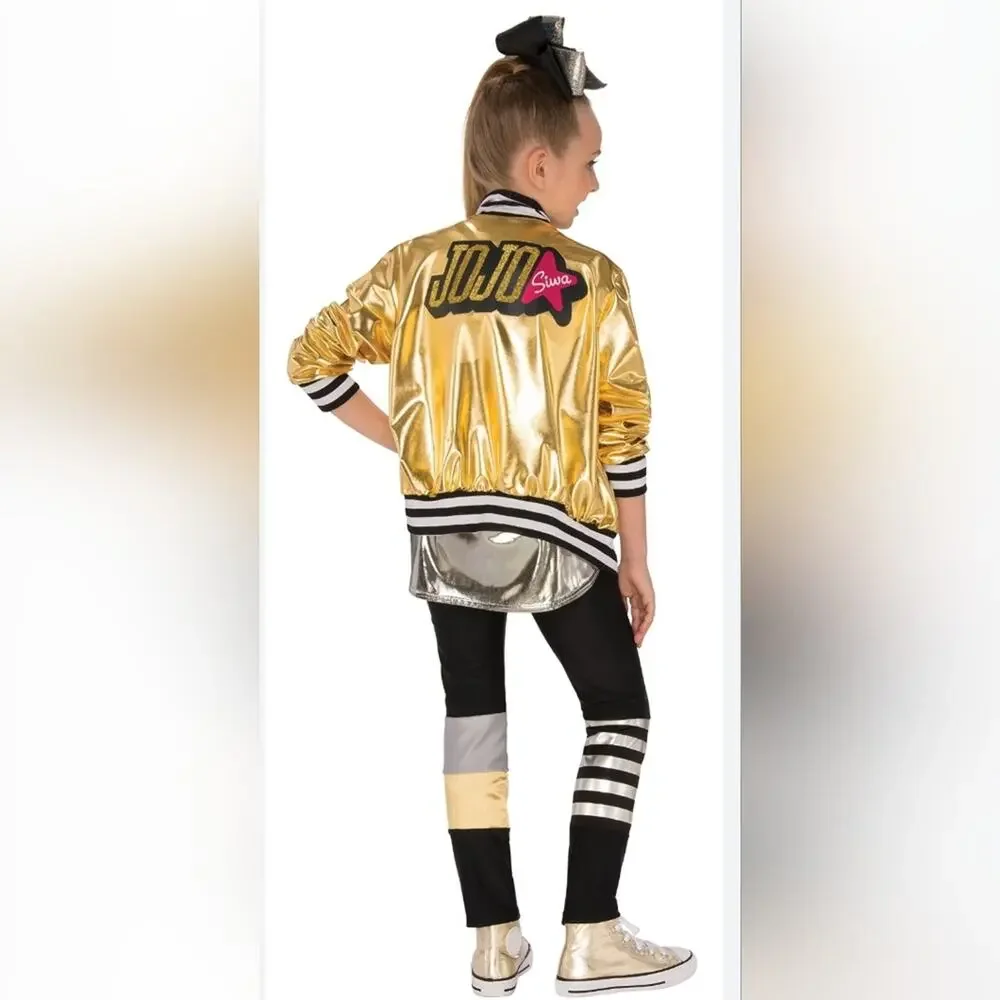 JoJo Siwa 5 Pc Metallic Gold & Black Kids Costume Sz M #1806